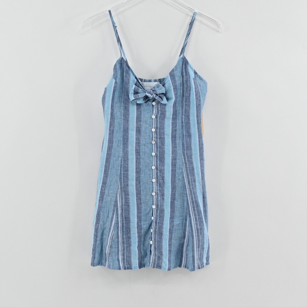 Walker & Wade Striped Linen Mini Dress Womens Size S Blue Coastal Summer Bow